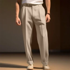 Solid Color Flat Front Trousers
