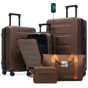5 Piece Luggage, Expandable Carry On with Double Spinner Wheel